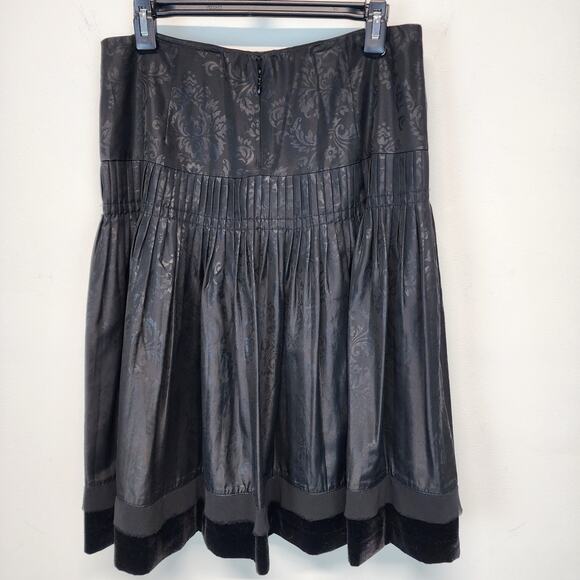 Dorothee Bis Pleated Skirt Size 8 Black Velvet Trim Acanthus A-line Whimsigoth - Picture 2 of 11